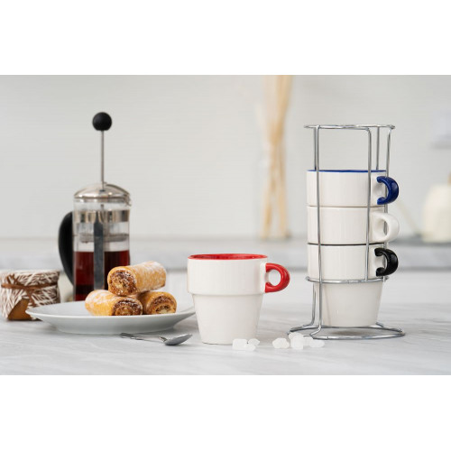 Набор из 4 кружек Inset с подставкой, черный