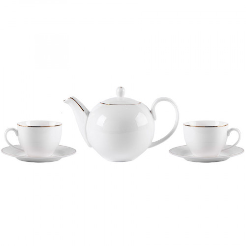 Чайник и две чайных пары GOLD в упаковке, 250мл и 1200мл, костяной фарфор